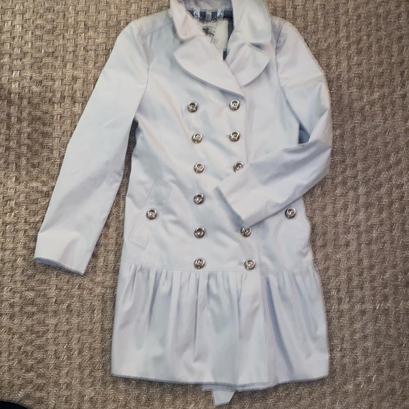 Rare Burberry Trench Khaki with silver buttons and back hem ruffle sz 10 - Picture 14 of 16